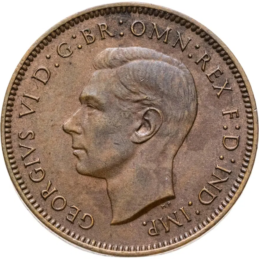 Великобритания 1 фартинг (farthing) 1944, аверс
