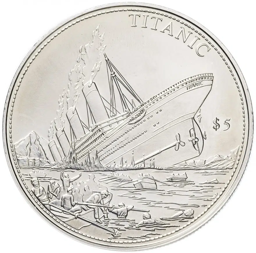 Либерия 5 долларов (dollars) 2000 "Титаник", аверс