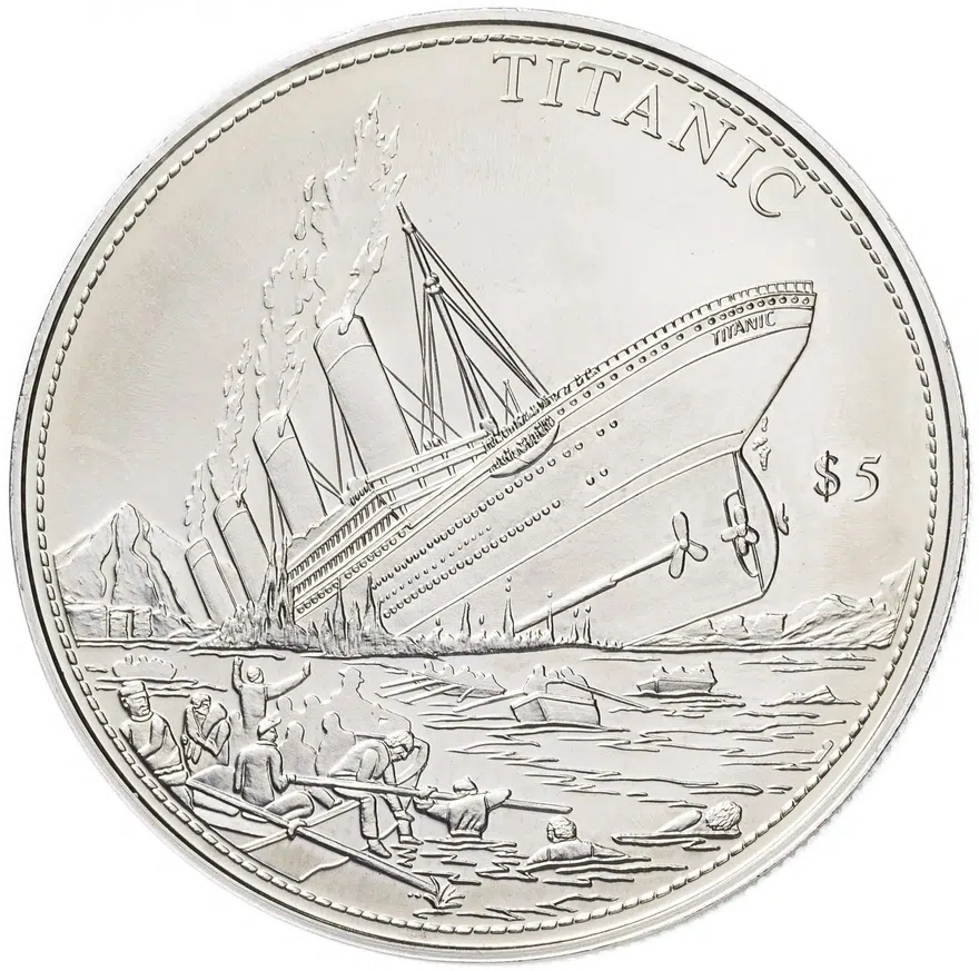 Либерия 5 долларов (dollars) 2000 "Титаник", реверс