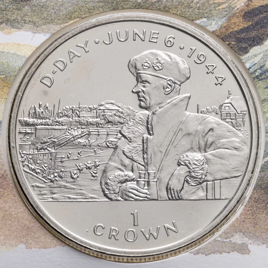 Остров Мэн 1 крона 1994 BUNC "50 лет высадке в Нормандии 6 июня 1944 года - Бернард Монтгомери" в памятном конверте