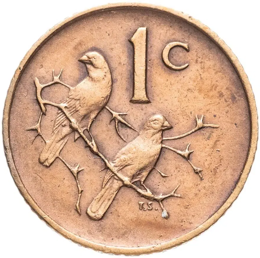 ЮАР 1 цент (cent) 1966  Надпись на языке африкаанс - "SUID-AFRIKA", реверс