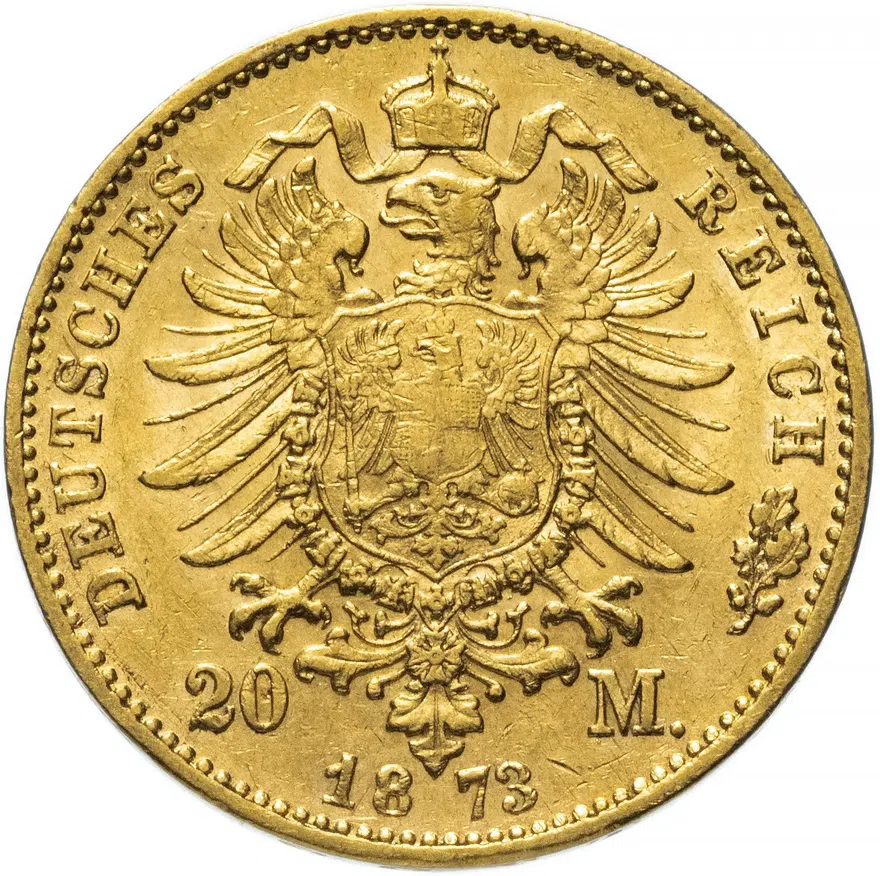 Германия (Империя), Бавария 20 марок (mark) 1873, реверс
