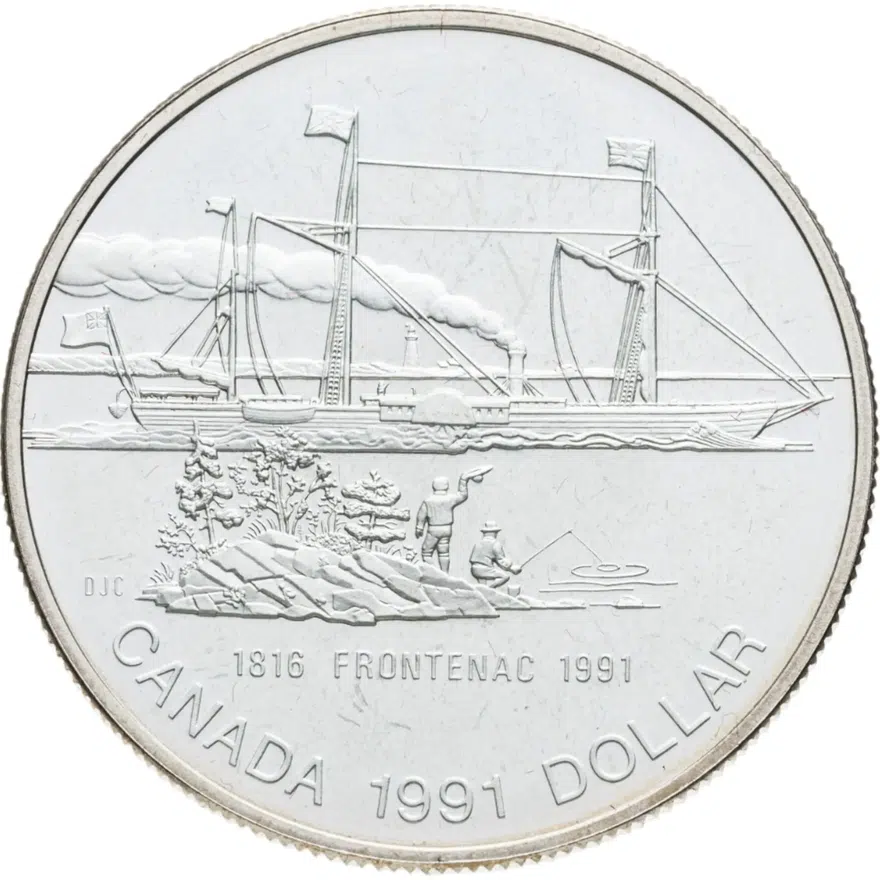 Канада 1 доллар (dollar) 1991  175 лет пароходу "Фронтенак"