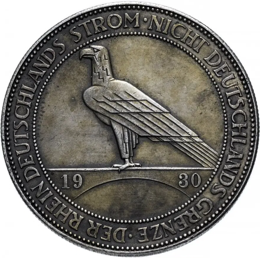 Германия (Веймарская республика) 5 рейхсмарок (reichsmark) 1930 F "Освобождение Рейнской области (Рейнланда)"