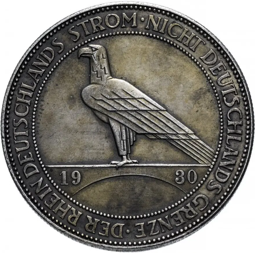 Германия (Веймарская республика) 5 рейхсмарок (reichsmark) 1930 F "Освобождение Рейнской области (Рейнланда)", реверс