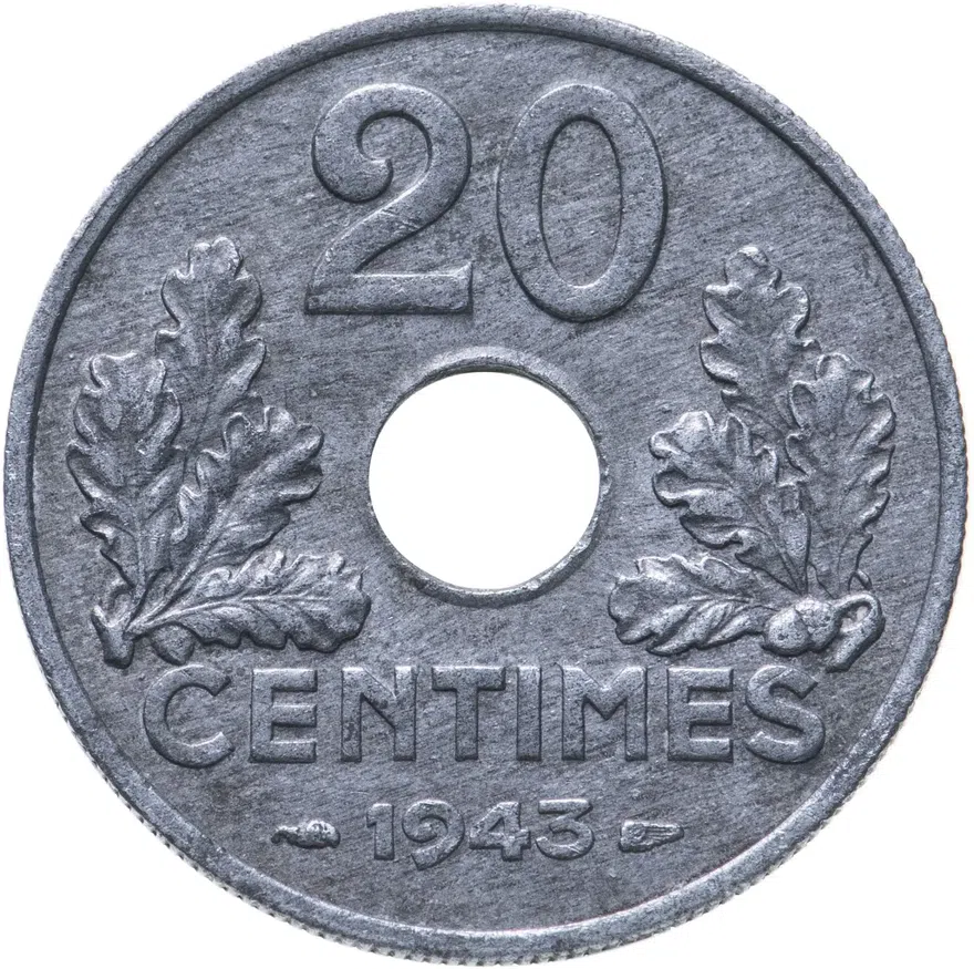 Франция 20 сантимов (centimes) 1943