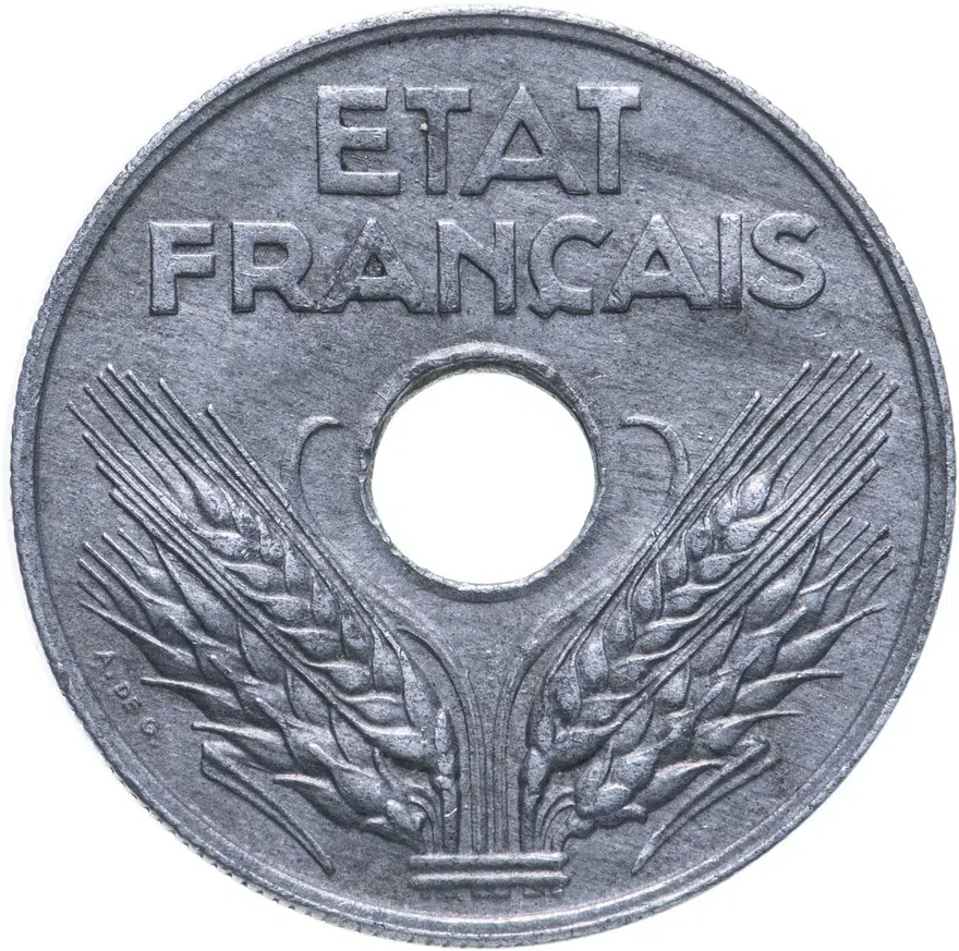 Франция 20 сантимов (centimes) 1943, реверс