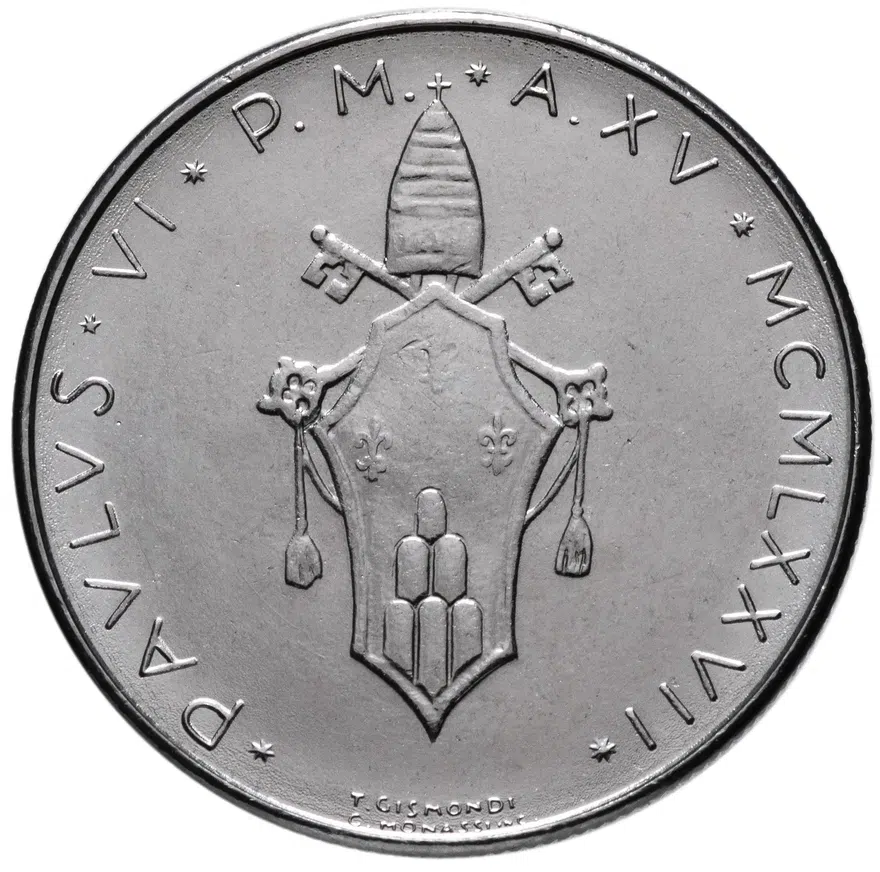 Ватикан 100 лир (lire) 1977, реверс