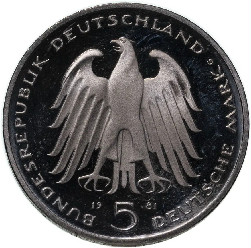 Германия 5 марок (deutsche mark) 1981  150 лет со дня смерти Карла фом Штейна, реверс