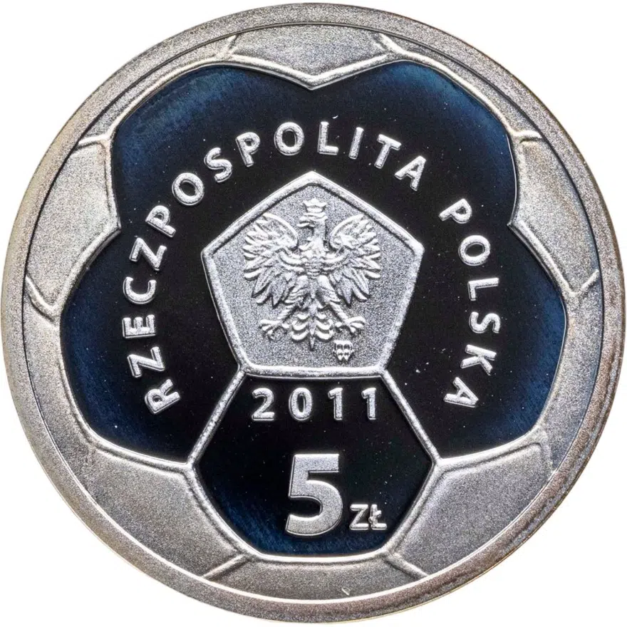 Польша 5 злотых (zlotych) 2011  Польские футбольные клубы - Полония Варшава, реверс