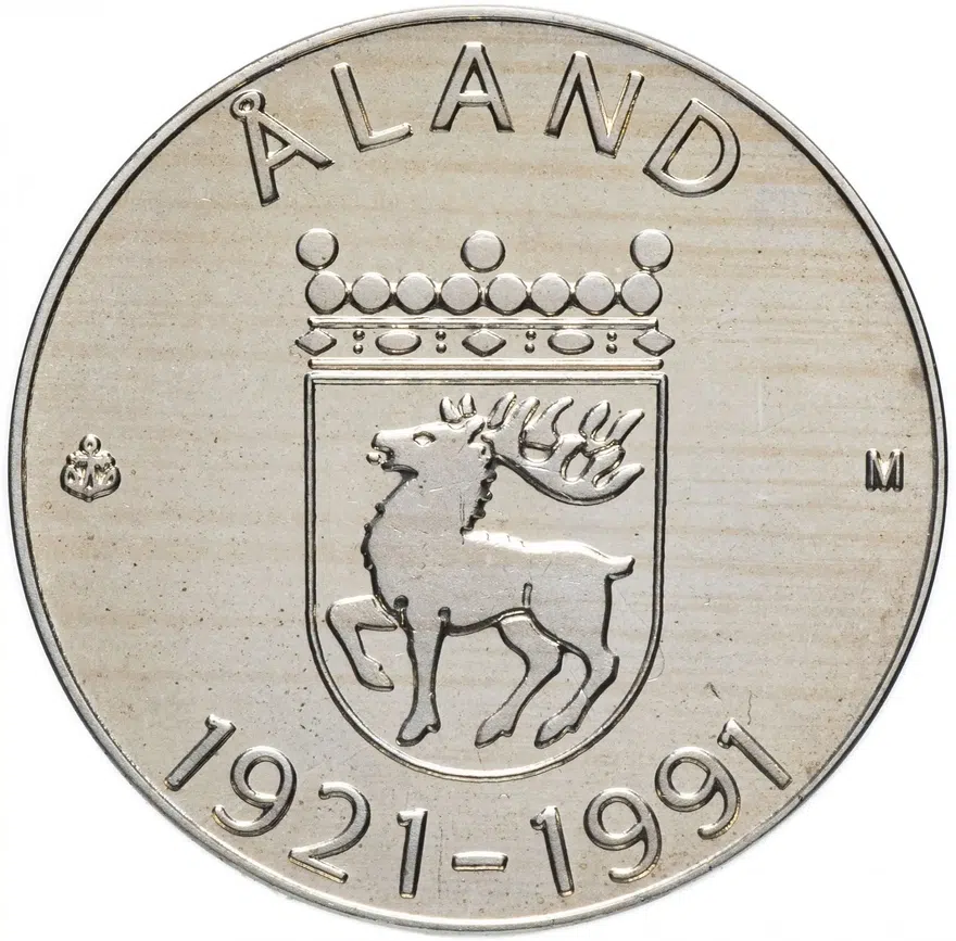 Финляндия 100 марок (markkaa) 1991 "70 лет автономии Аландских островов", реверс