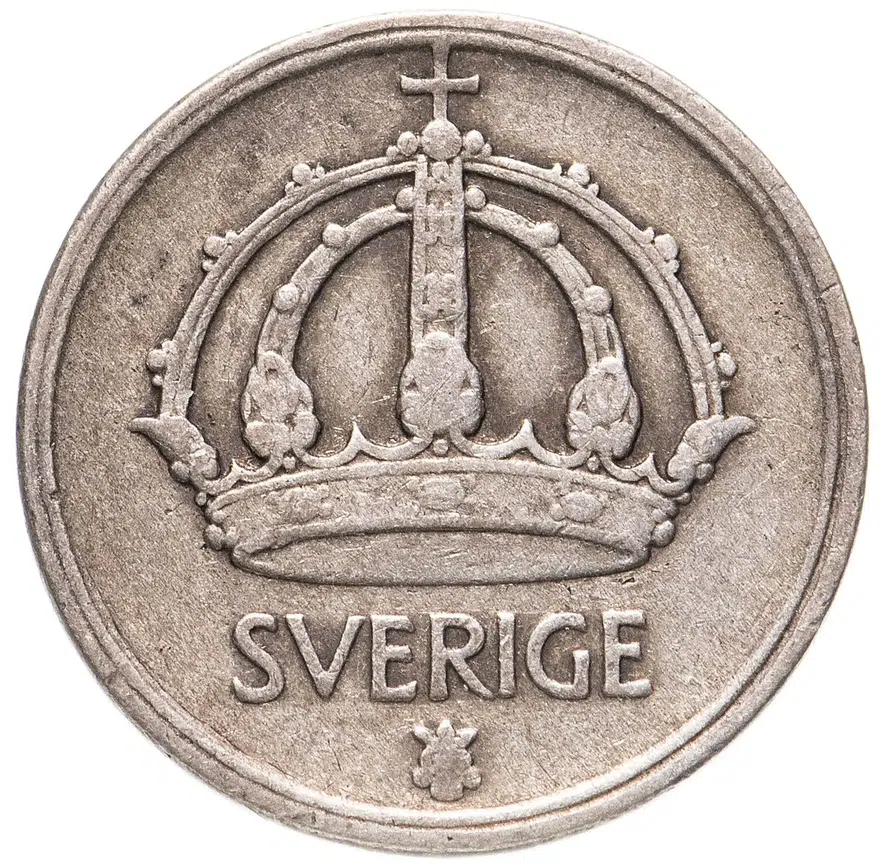 Швеция 25 эре (ore) 1943-1950 случайный год, реверс
