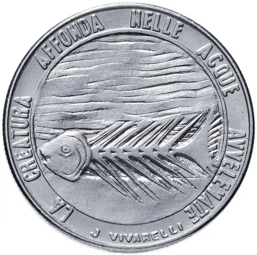 Сан-Марино 100 лир (lire) 1977  Экология - стилизованная рыба на реверсе
