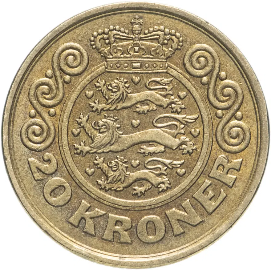 Дания 20 крон (kroner) 1990, реверс