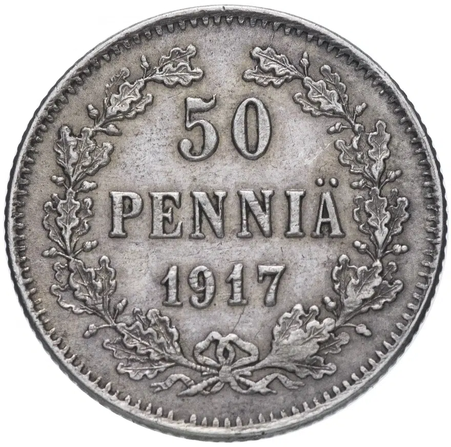50 пенни (pennia) 1917 Орел с короной  Финляндия, аверс