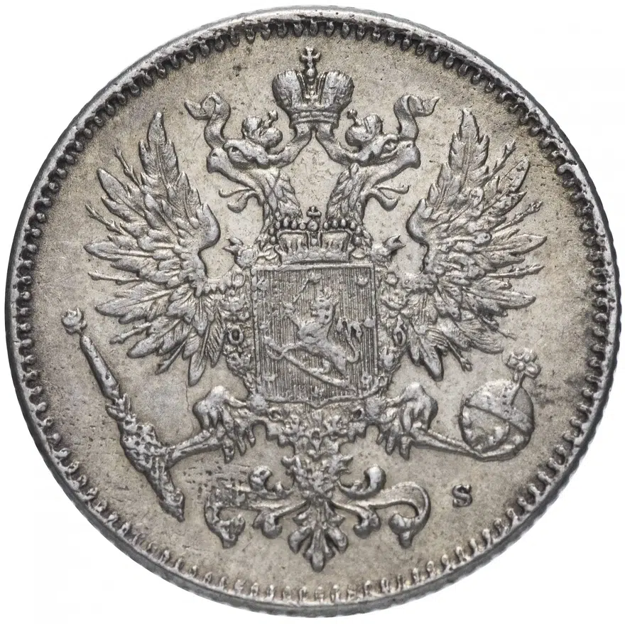 50 пенни (pennia) 1917 Орел с короной  Финляндия, реверс