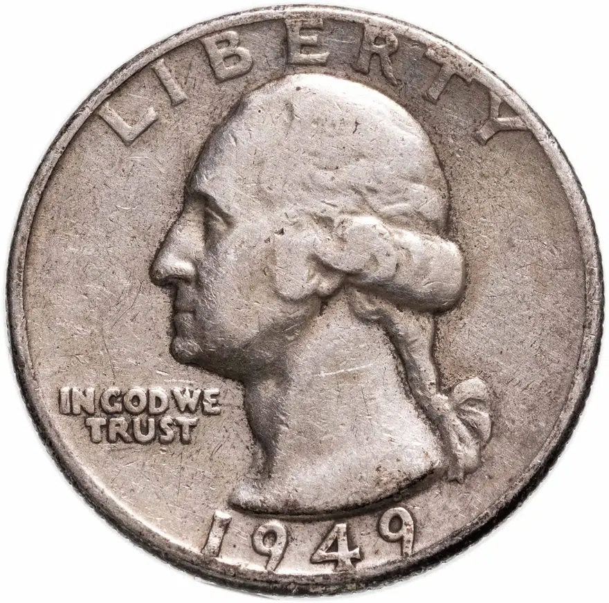 США 25 центов (квотер, 1/4 доллара, quarter dollar) 1949  Washington Quarter Без отметки монетного двора