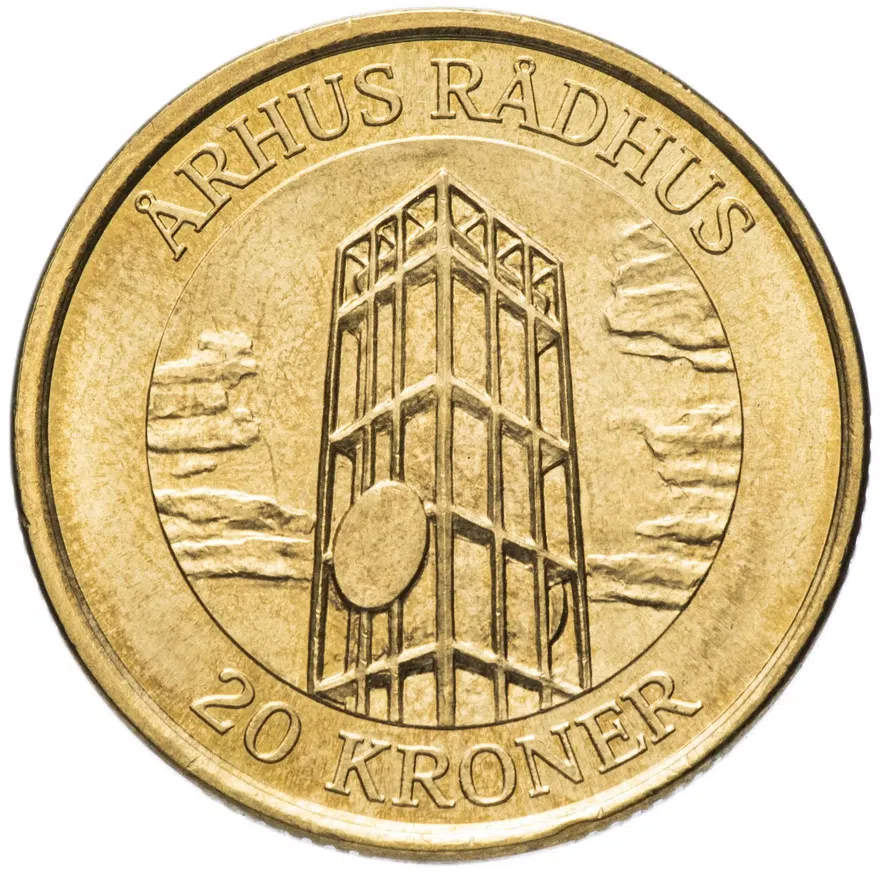 Дания 20 крон (kroner) 2002 "Башня Ратуши, Орхус", реверс