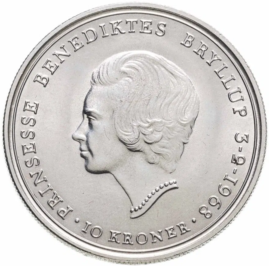Дания 10 крон (kroner) 1968  свадьба Принцессы Бенедикты