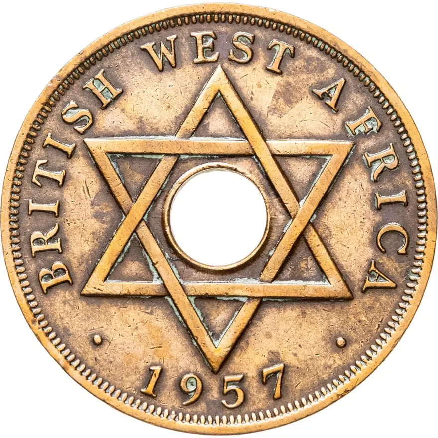 Британская Западная Африка 1 пенни (penny) 1957 H  знак монетного двора: "H" - Хитон, Бирмингем, аверс