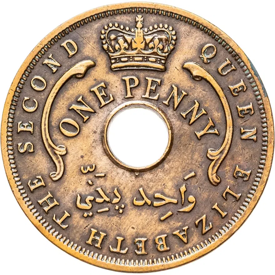 Британская Западная Африка 1 пенни (penny) 1957 H  знак монетного двора: "H" - Хитон, Бирмингем, реверс