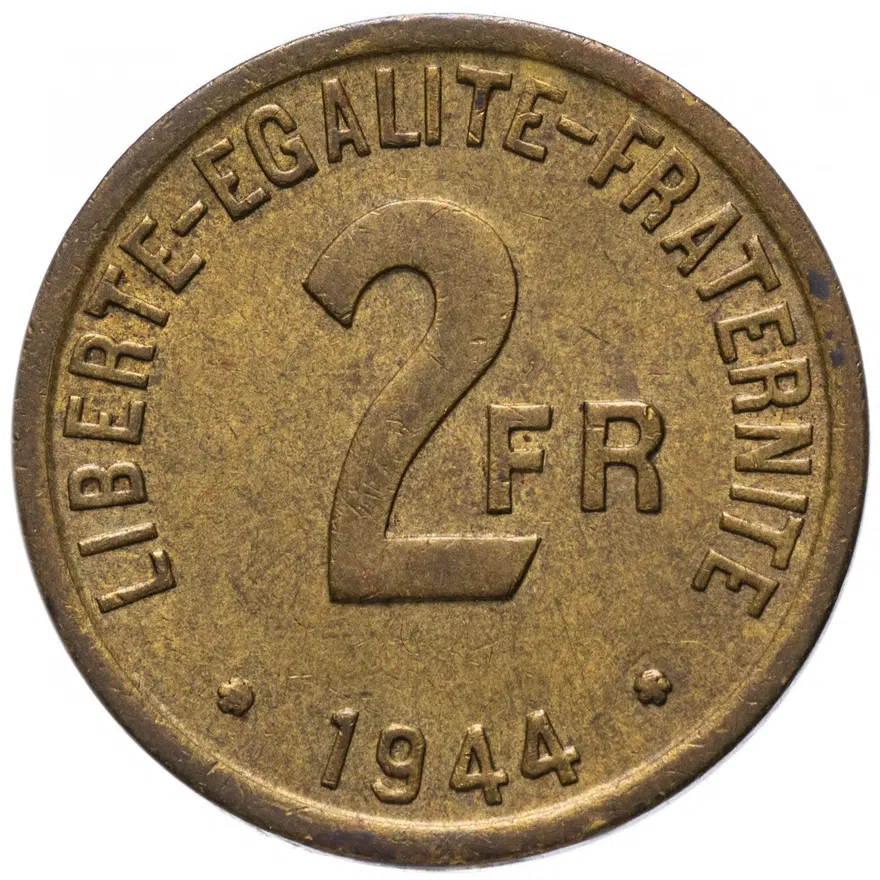 Франция 2 франка (francs) 1944, аверс