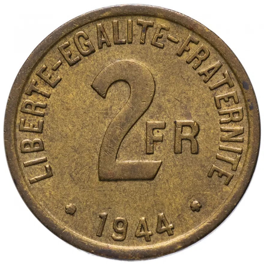 Франция 2 франка (francs) 1944, реверс