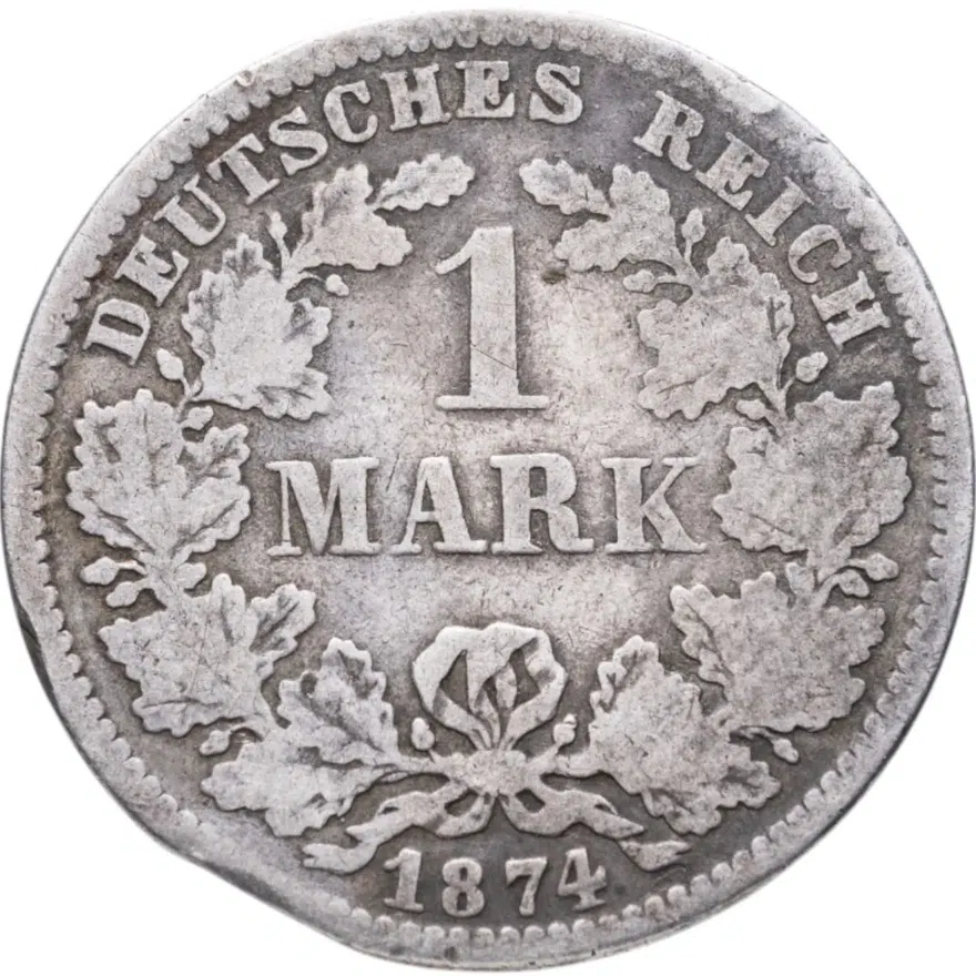 Германская Империя, 1 марка 1874 знак монетного двора "E" - Дрезден