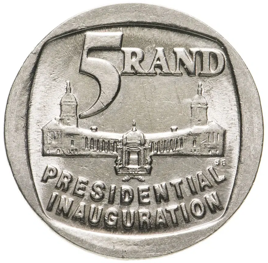 ЮАР 5 рэндов (рандов, rand) 1994 "Инаугурация президента Манделы", аверс