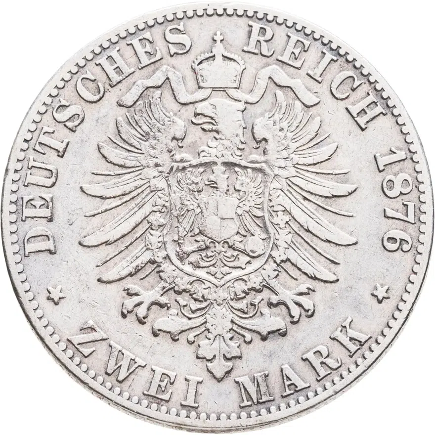 Германия (Империя) 2 марки (mark) 1876 C  знак монетного двора: "C" - Франкфурт-на-Майне, реверс