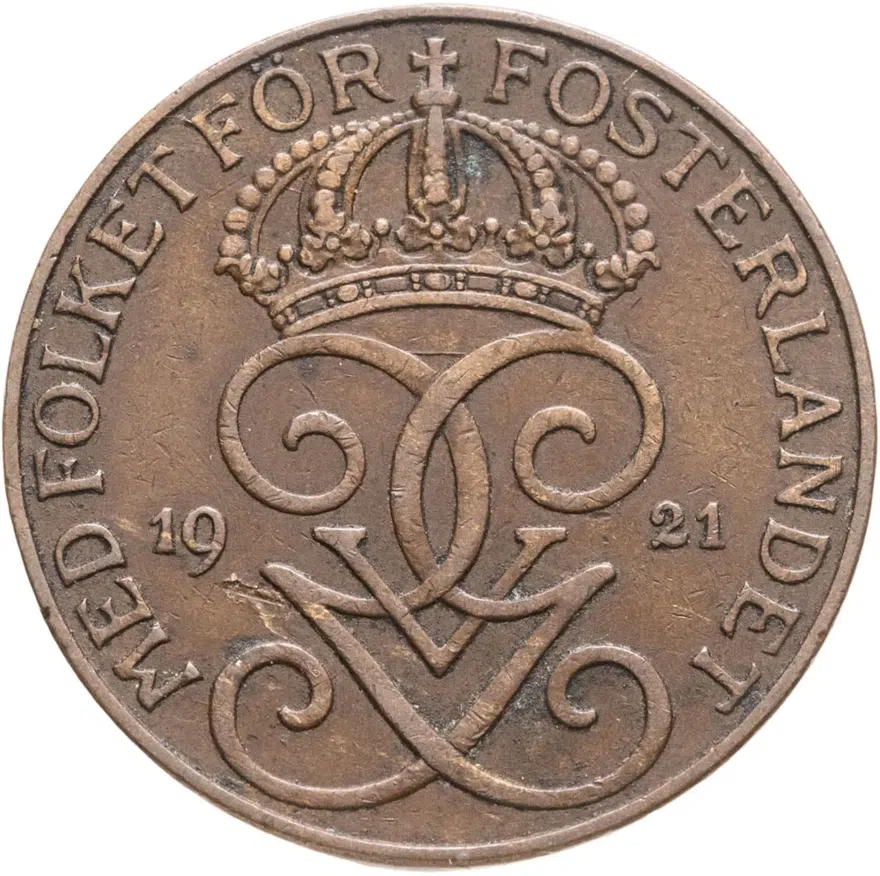 Швеция 5 эре (ore) 1921, аверс