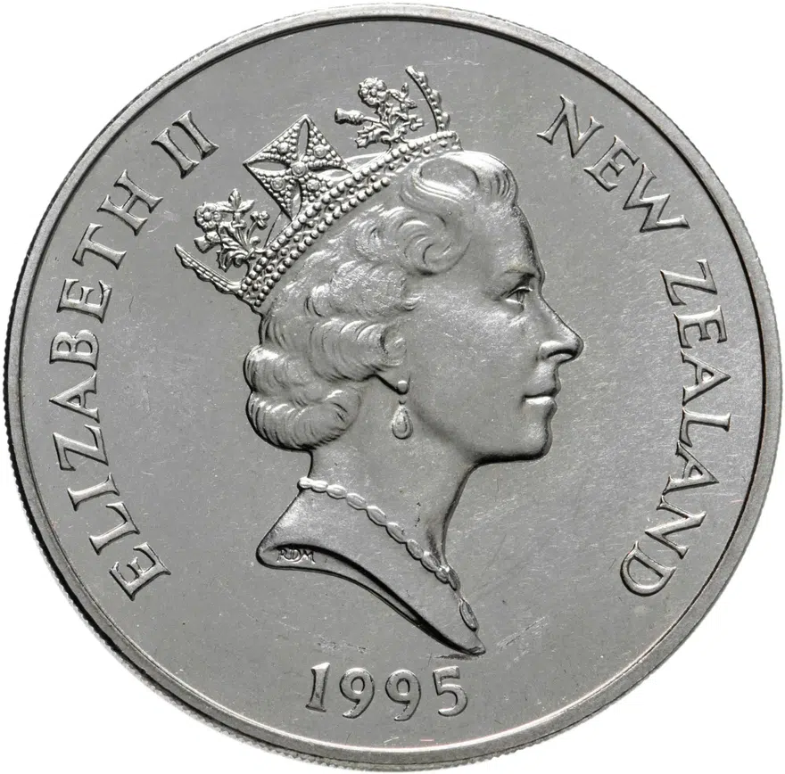 Новая Зеландия 5 долларов (dollars) 1995  Новозеландский туи, реверс