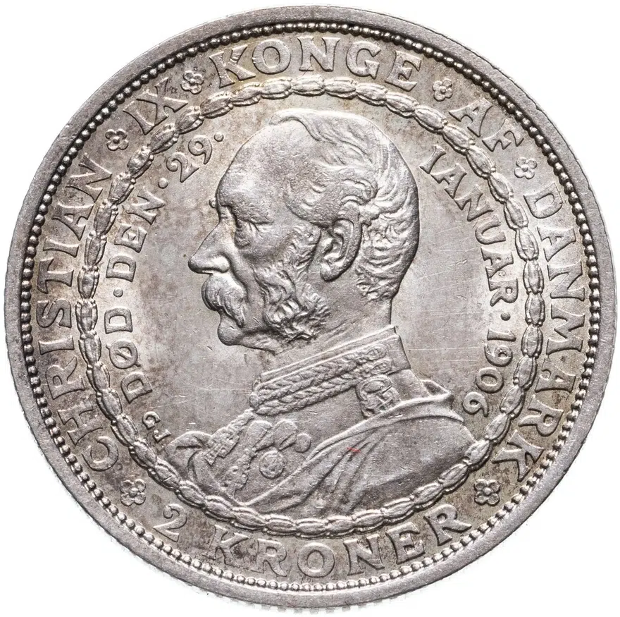 Дания 2 кроны (kroner) 1906 "Смерть Кристиана IX и вступление на престол Фредерика VIII"