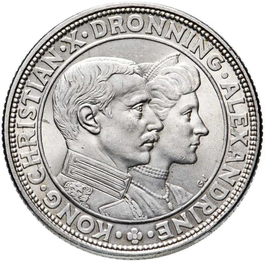 Дания 2 кроны 1923 "Серебряная свадьба Кристиана X и Александрины"