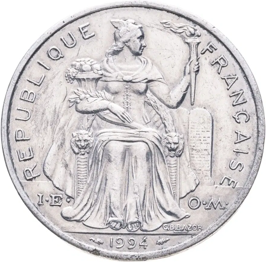 Французская Полинезия 5 франков (francs) 1994, реверс