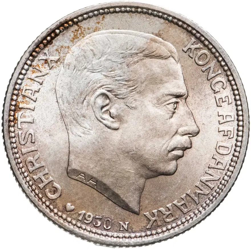 Дания 2 кроны (kroner) 1930  60 лет со дня рождения короля Кристиана X