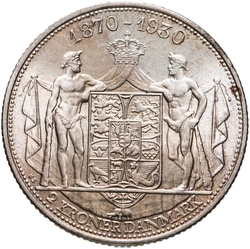 Дания 2 кроны (kroner) 1930  60 лет со дня рождения короля Кристиана X, реверс