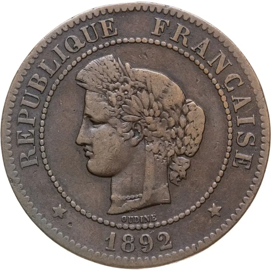 Франция 5 сантимов (centimes) 1892, реверс