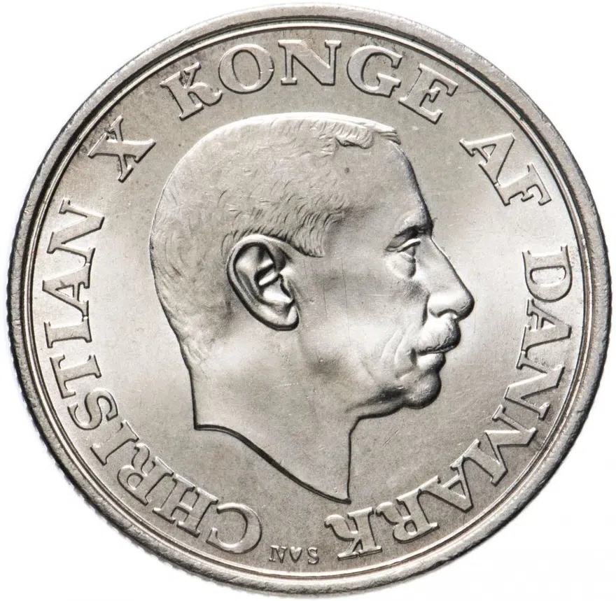 Дания 2 кроны (kroner) 1945  75 лет со дня рождения короля Кристиана X