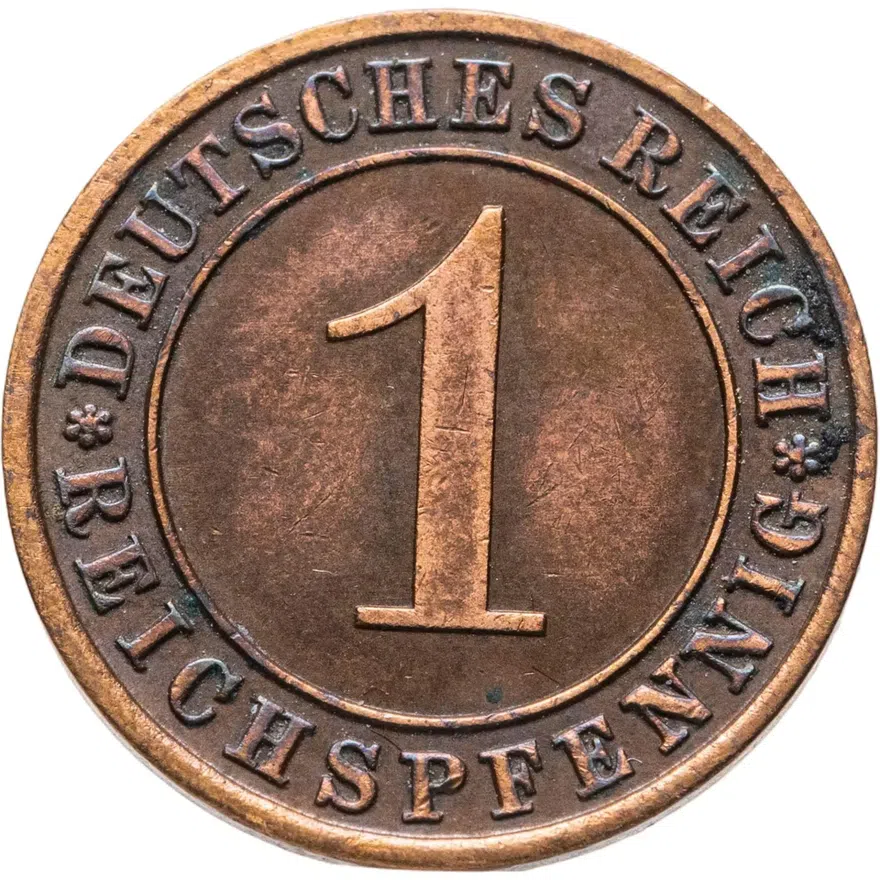 Германия 1 рейхспфенниг (reichspfennig) 1934 D  знак монетного двора "D" — Мюнхен