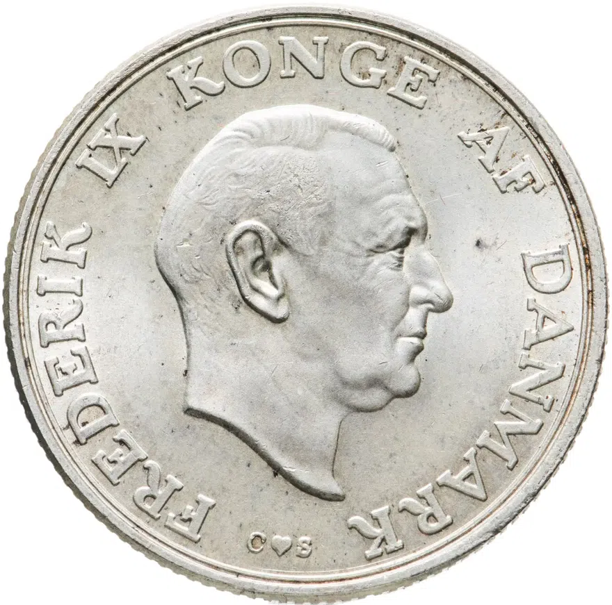 Дания 2 кроны (kroner) 1958  18 лет принцессе Маргрете