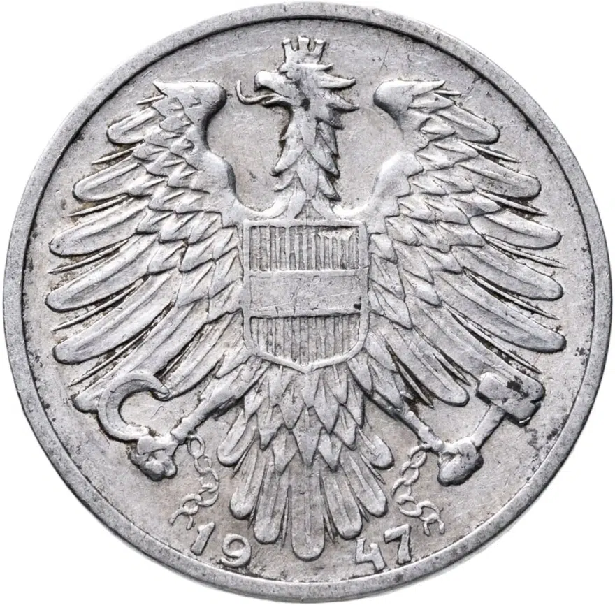 Австрия 1 шиллинг (shilling) 1947, реверс