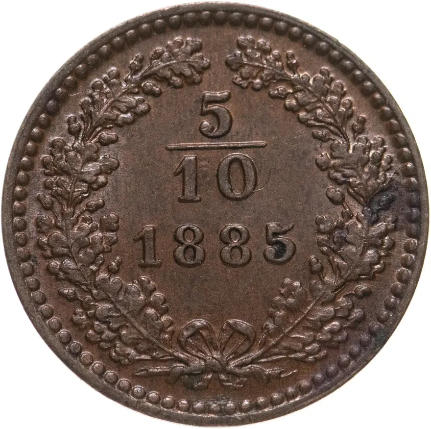 Австрия 5/10 крейцера (kreuzer) 1885  Диаметр 17 мм, аверс