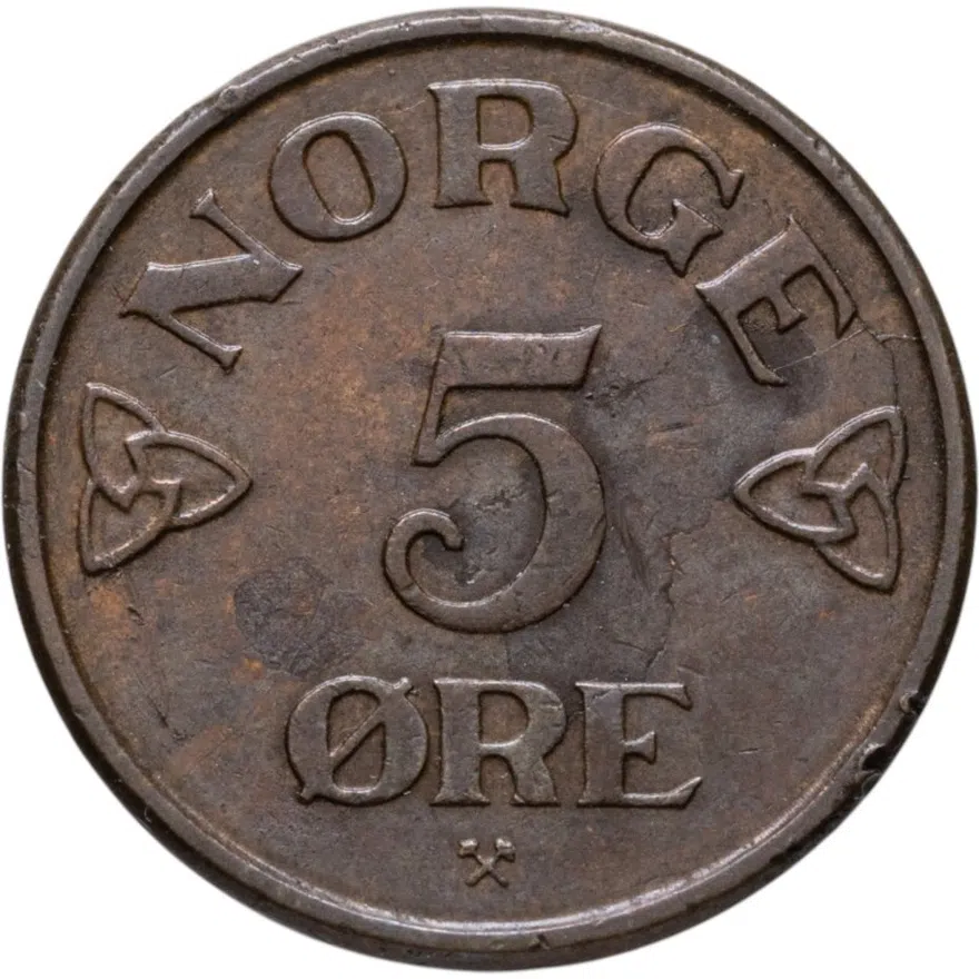 Норвегия 5 эре (ore) 1957, аверс