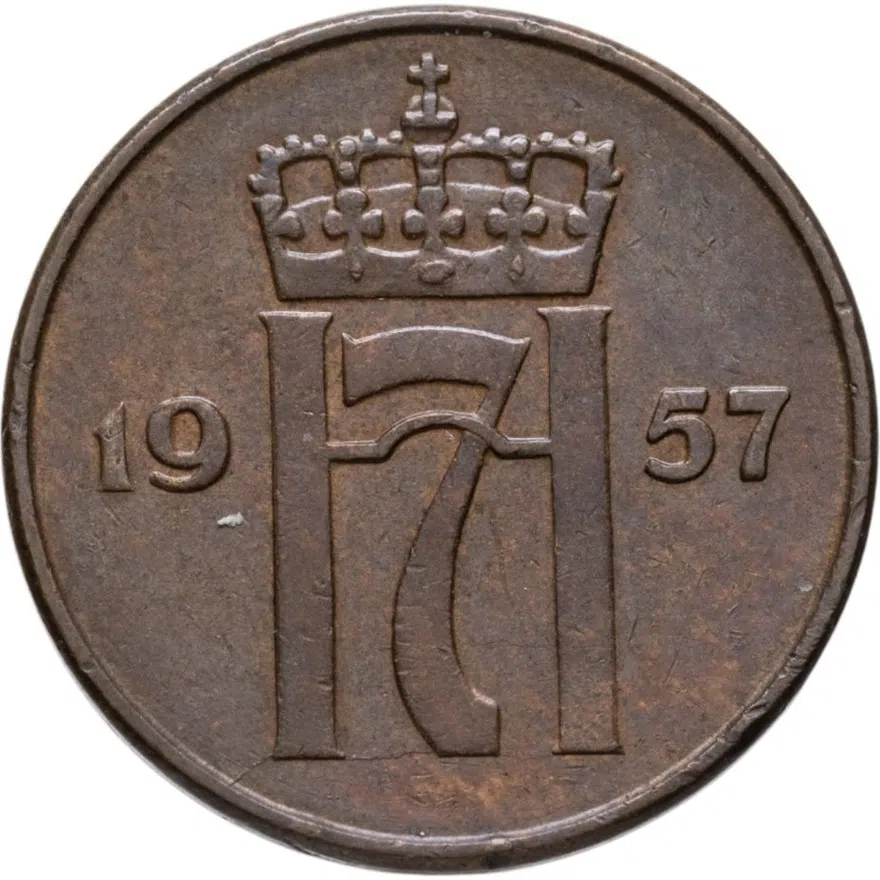 Норвегия 5 эре (ore) 1957, реверс