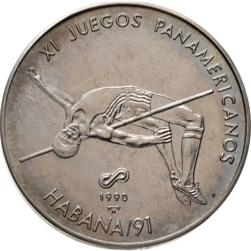 Куба 1 песо (peso) 1990  "XI Пан-Американские игры, Гавана - Прыжки в высоту", аверс