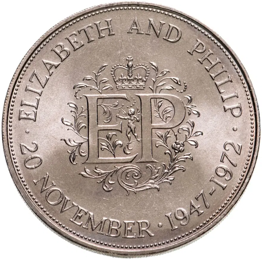 Великобритания 25 новых пенсов (new pence) 1972  серебряная свадьба Елизаветы II медно-никелевый сплав