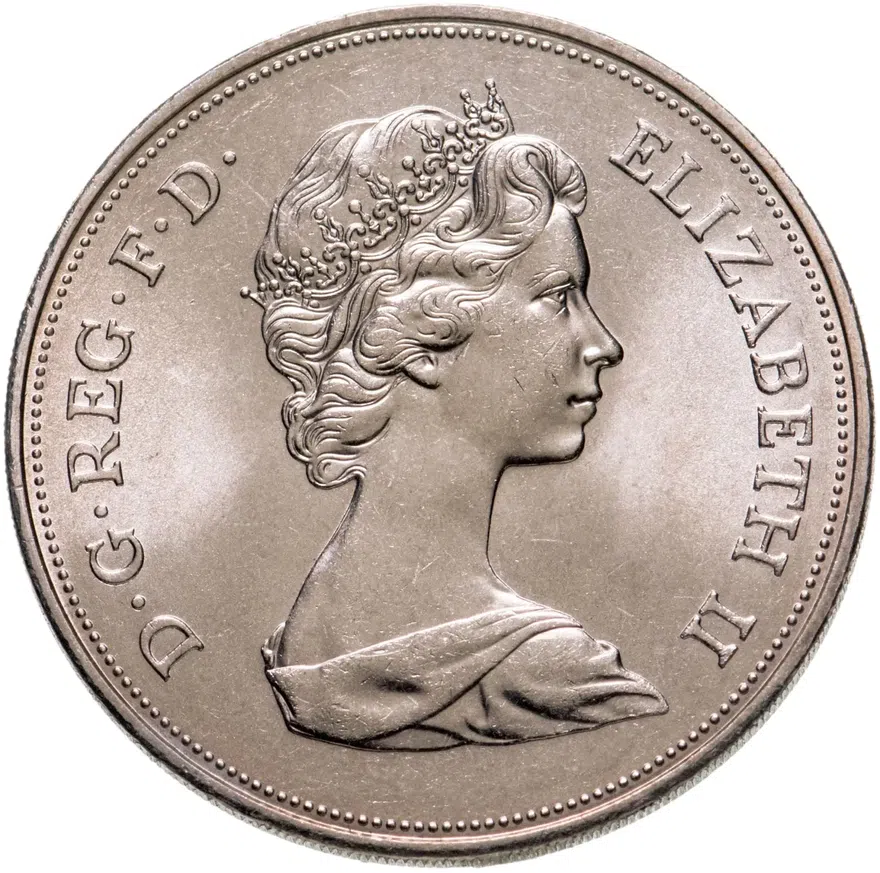 Великобритания 25 новых пенсов (new pence) 1972  серебряная свадьба Елизаветы II медно-никелевый сплав, реверс
