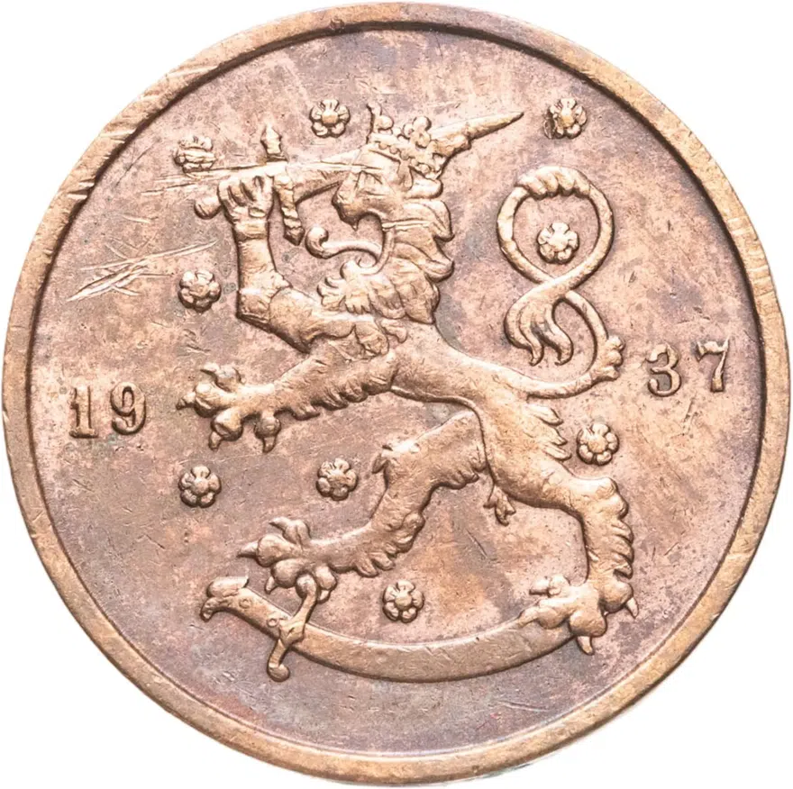 Финляндия 10 пенни (pennia) 1937, реверс