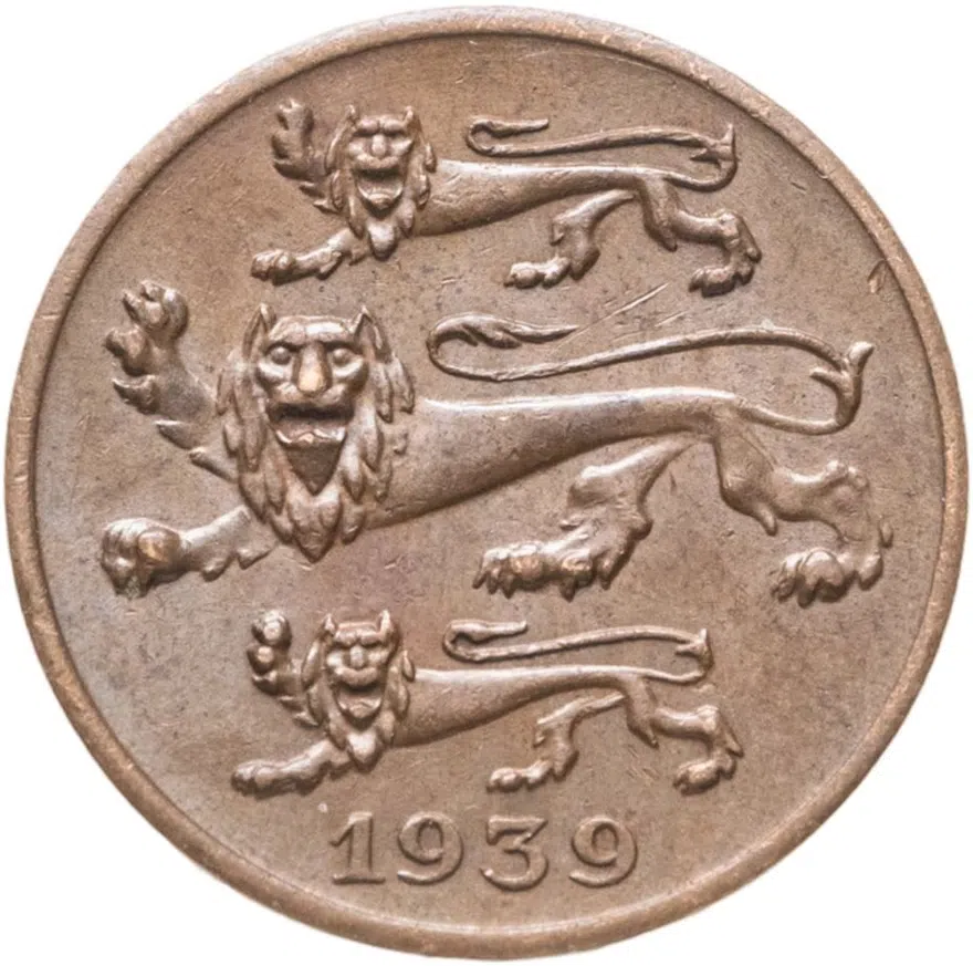 Эстония 1 сент (sent) 1939, реверс